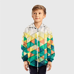 Ветровка с капюшоном детская Цветные объемные треугольники, цвет: 3D-белый — фото 2