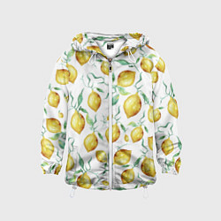 Ветровка с капюшоном детская Лимоны Нарисованные Акварелью, цвет: 3D-белый