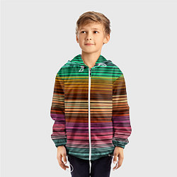 Ветровка с капюшоном детская Multicolored thin stripes Разноцветные полосы, цвет: 3D-белый — фото 2