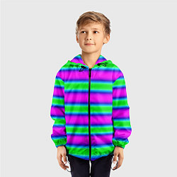 Ветровка с капюшоном детская Зеленый и фиолетовые яркие неоновые полосы striped, цвет: 3D-черный — фото 2