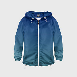 Ветровка с капюшоном детская Текстурированный сине-бирюзовый градиент, цвет: 3D-белый