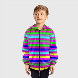Ветровка с капюшоном детская Multicolored neon bright stripes, цвет: 3D-черный — фото 2
