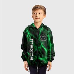Ветровка с капюшоном детская Mazda зеленые молнии, цвет: 3D-черный — фото 2