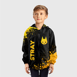 Ветровка с капюшоном детская Stray - gold gradient: символ и надпись вертикальн, цвет: 3D-черный — фото 2