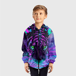Ветровка с капюшоном детская Светящийся неоновый тигр, цвет: 3D-черный — фото 2