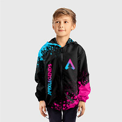 Ветровка с капюшоном детская Apex Legends - neon gradient: символ и надпись вер, цвет: 3D-черный — фото 2