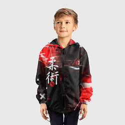 Ветровка с капюшоном детская Джиу-Джитсу : Глитч красный, цвет: 3D-черный — фото 2