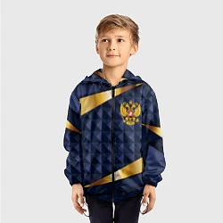 Ветровка с капюшоном детская Золотой герб России на объемном синим фоне, цвет: 3D-черный — фото 2