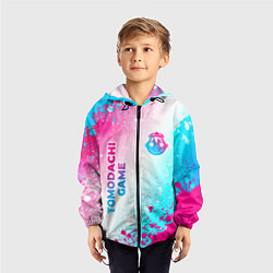 Ветровка с капюшоном детская Tomodachi Game neon gradient style: надпись, симво, цвет: 3D-черный — фото 2
