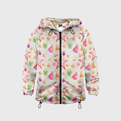 Ветровка с капюшоном детская Новогодние звезды и шарики, цвет: 3D-черный