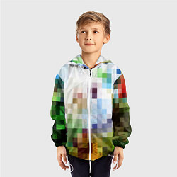 Ветровка с капюшоном детская Пиксельная абстракция, цвет: 3D-белый — фото 2