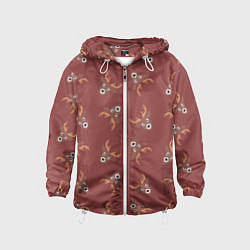 Ветровка с капюшоном детская Эстетика: праздничные олени на бордовом фоне, цвет: 3D-белый