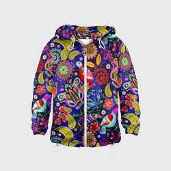 Ветровка с капюшоном детская Multicolored floral patterns, цвет: 3D-белый