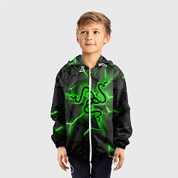 Ветровка с капюшоном детская Razer neon logo, цвет: 3D-белый — фото 2
