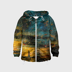 Ветровка с капюшоном детская Синие и жёлтые огни и царапины, цвет: 3D-белый