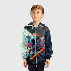 Ветровка с капюшоном детская Космос в стиле кубизма, цвет: 3D-белый — фото 2