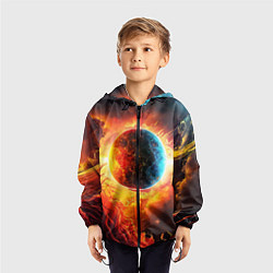 Ветровка с капюшоном детская Планета в огненном космосе, цвет: 3D-черный — фото 2