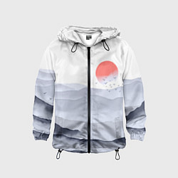 Ветровка с капюшоном детская Японский пейзаж - восход солнца, цвет: 3D-черный