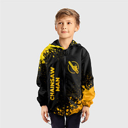 Ветровка с капюшоном детская Chainsaw Man - gold gradient: надпись, символ, цвет: 3D-черный — фото 2