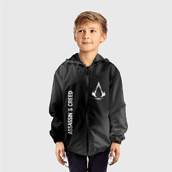 Ветровка с капюшоном детская Assassins Creed glitch на темном фоне: надпись, си, цвет: 3D-черный — фото 2