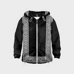 Ветровка с капюшоном детская Египетский орнамент на черном фоне, цвет: 3D-белый