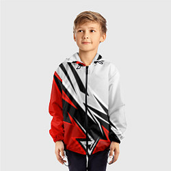 Ветровка с капюшоном детская Бело-красная униформа для зала, цвет: 3D-черный — фото 2