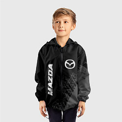 Ветровка с капюшоном детская Mazda speed на темном фоне со следами шин: надпись, цвет: 3D-черный — фото 2