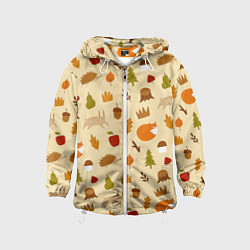 Ветровка с капюшоном детская Паттерн - осень, цвет: 3D-белый