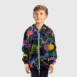 Ветровка с капюшоном детская Яркие абстрактые формы с текстурой, цвет: 3D-белый — фото 2