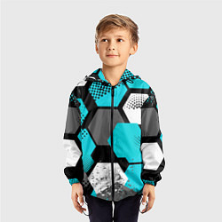 Ветровка с капюшоном детская Шестиугольники абстрактный фон, цвет: 3D-черный — фото 2