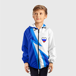 Ветровка с капюшоном детская Флаг России в сердечке - синий, цвет: 3D-черный — фото 2