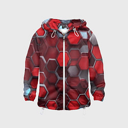 Ветровка с капюшоном детская Cyber hexagon red, цвет: 3D-белый