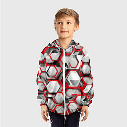 Ветровка с капюшоном детская Кибер Hexagon Красный, цвет: 3D-белый — фото 2