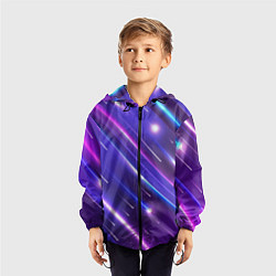 Ветровка с капюшоном детская Неоновый звездопад - полосы, цвет: 3D-черный — фото 2