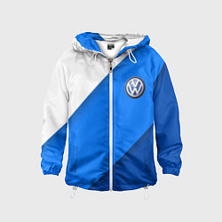 Ветровка с капюшоном детская Volkswagen - голубые линии, цвет: 3D-белый