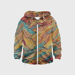 Ветровка с капюшоном детская Разноцветные волнистые линии, цвет: 3D-белый