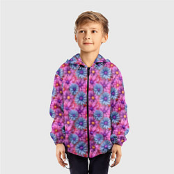 Ветровка с капюшоном детская Цветочный паттерн из гербер, цвет: 3D-черный — фото 2