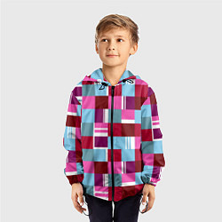 Ветровка с капюшоном детская Ретро квадраты вишнёвые, цвет: 3D-черный — фото 2