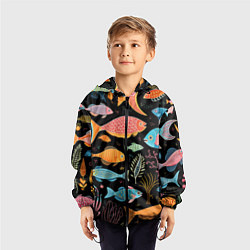 Ветровка с капюшоном детская Фолк-арт рыбовы, цвет: 3D-черный — фото 2