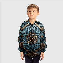 Ветровка с капюшоном детская Симметричный орнамент в кельтской стилистике, цвет: 3D-черный — фото 2