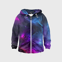 Ветровка с капюшоном детская Бескрайний космос фиолетовый, цвет: 3D-белый