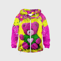 Ветровка с капюшоном детская Розовый мишка в вязаном свитере, цвет: 3D-белый