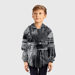 Ветровка с капюшоном детская Белые полосы на чёрном фоне киберпанк, цвет: 3D-черный — фото 2