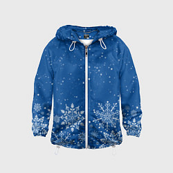 Ветровка с капюшоном детская Текстура снежинок на синем фоне, цвет: 3D-белый