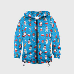 Ветровка с капюшоном детская Новогодний голубой принт, цвет: 3D-черный