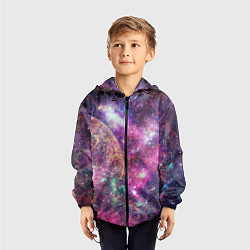 Ветровка с капюшоном детская Пурпурные космические туманности со звездами, цвет: 3D-черный — фото 2