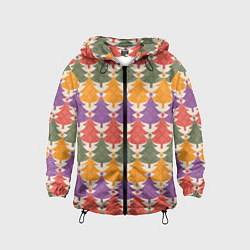 Ветровка с капюшоном детская Новогодние разноцветные ёлочки, цвет: 3D-черный