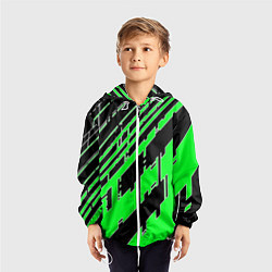 Ветровка с капюшоном детская Зелёные линии на чёрном фоне, цвет: 3D-белый — фото 2