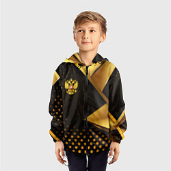 Ветровка с капюшоном детская Герб России на золотистой абстракции, цвет: 3D-черный — фото 2