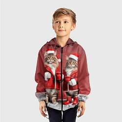 Ветровка с капюшоном детская С новым котом - два кота в костюмах Санты, цвет: 3D-черный — фото 2